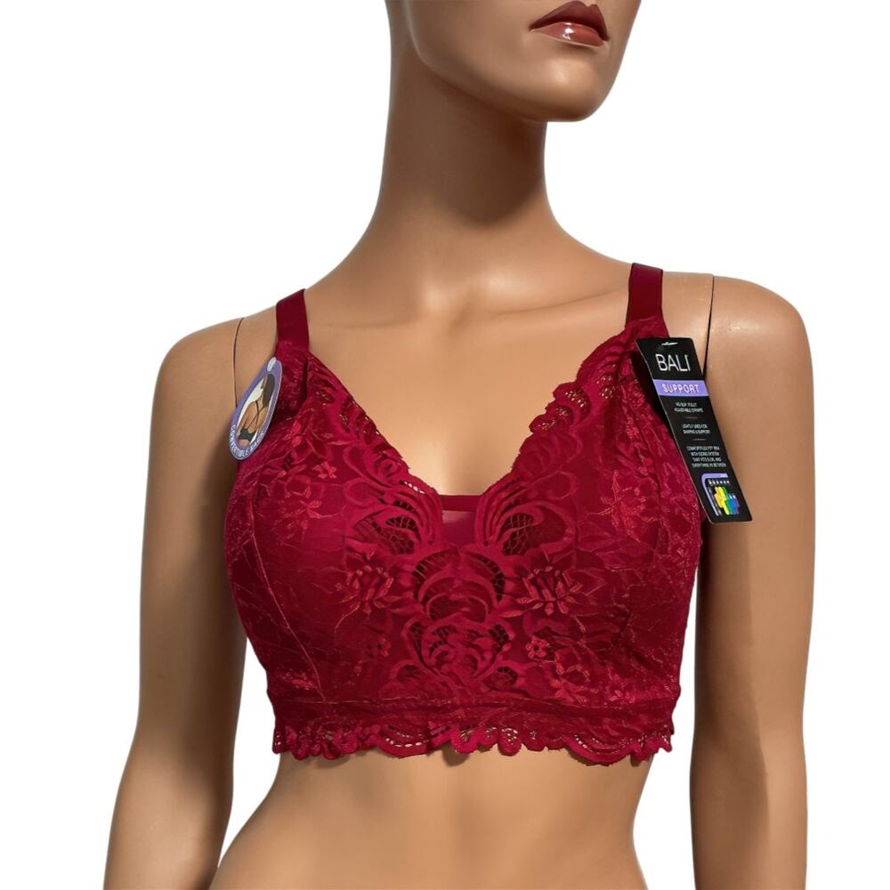 Bali Red Lace Comfort Flex Fit Support Bra DF6591 Lightly Lined NWT XL